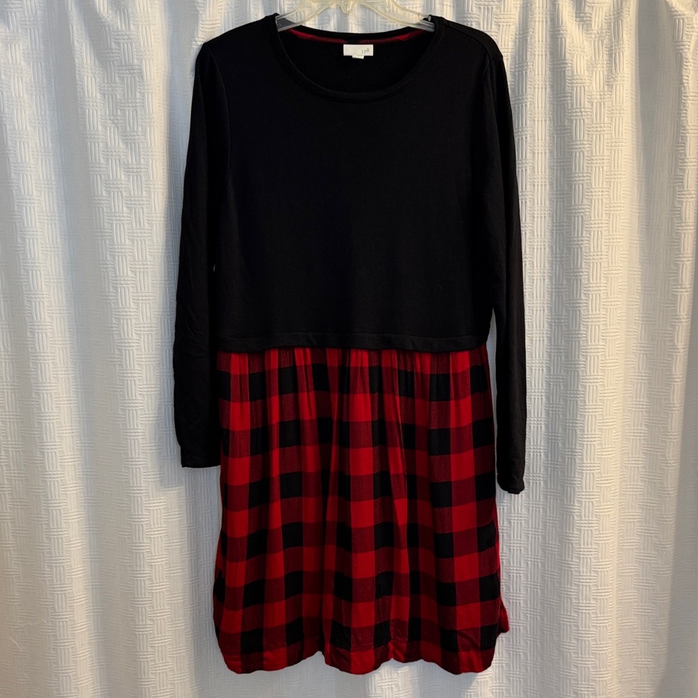 J. Jill Cozy Black and Red Plaid Holiday Dress